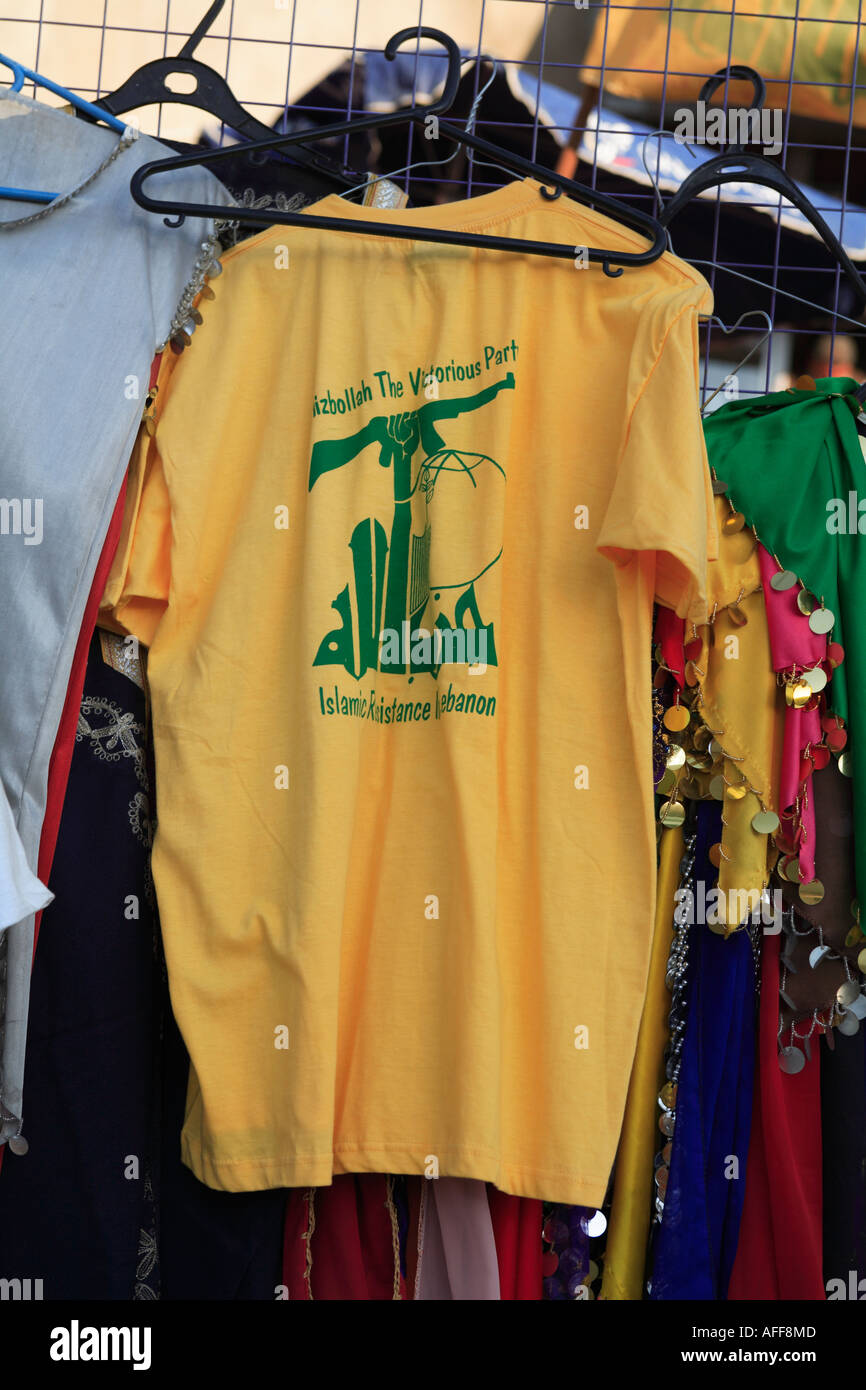 Tee Shirt for sale in Baalbek Southern Lebanon with Hezbollah or Party of  God Logo Stock Photo - Alamy