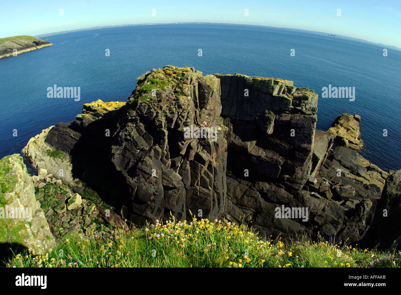 St Non s bay cliffs well known for rock climbing Pembrokeshire West  Wales st nons bay birthplace of st david dewi sant Stock Photo