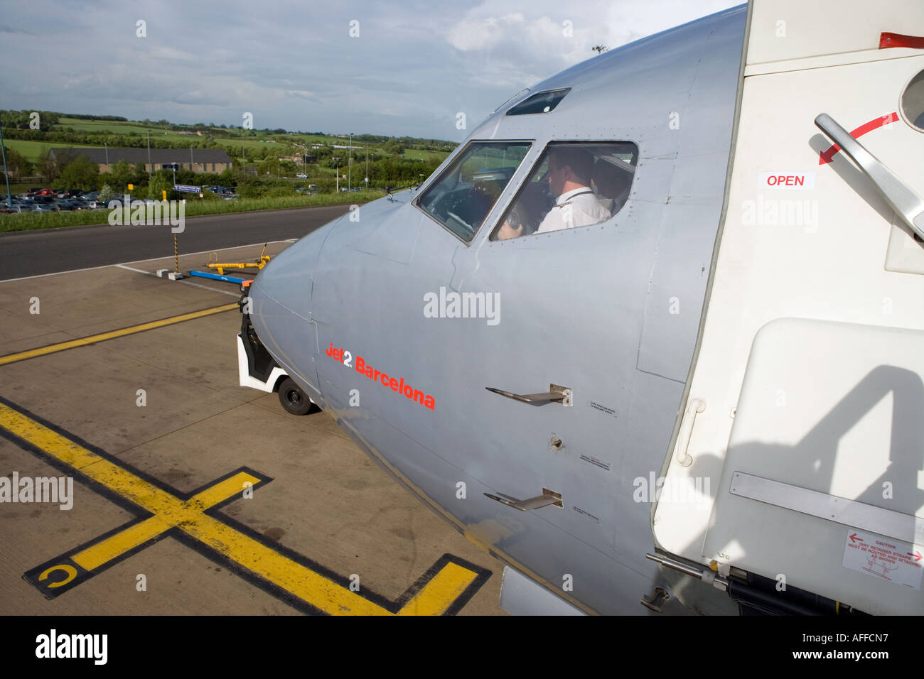 Jet2 Jet 2 cockpit area awaiting to board at Leeds Bradford Yeadon LBA