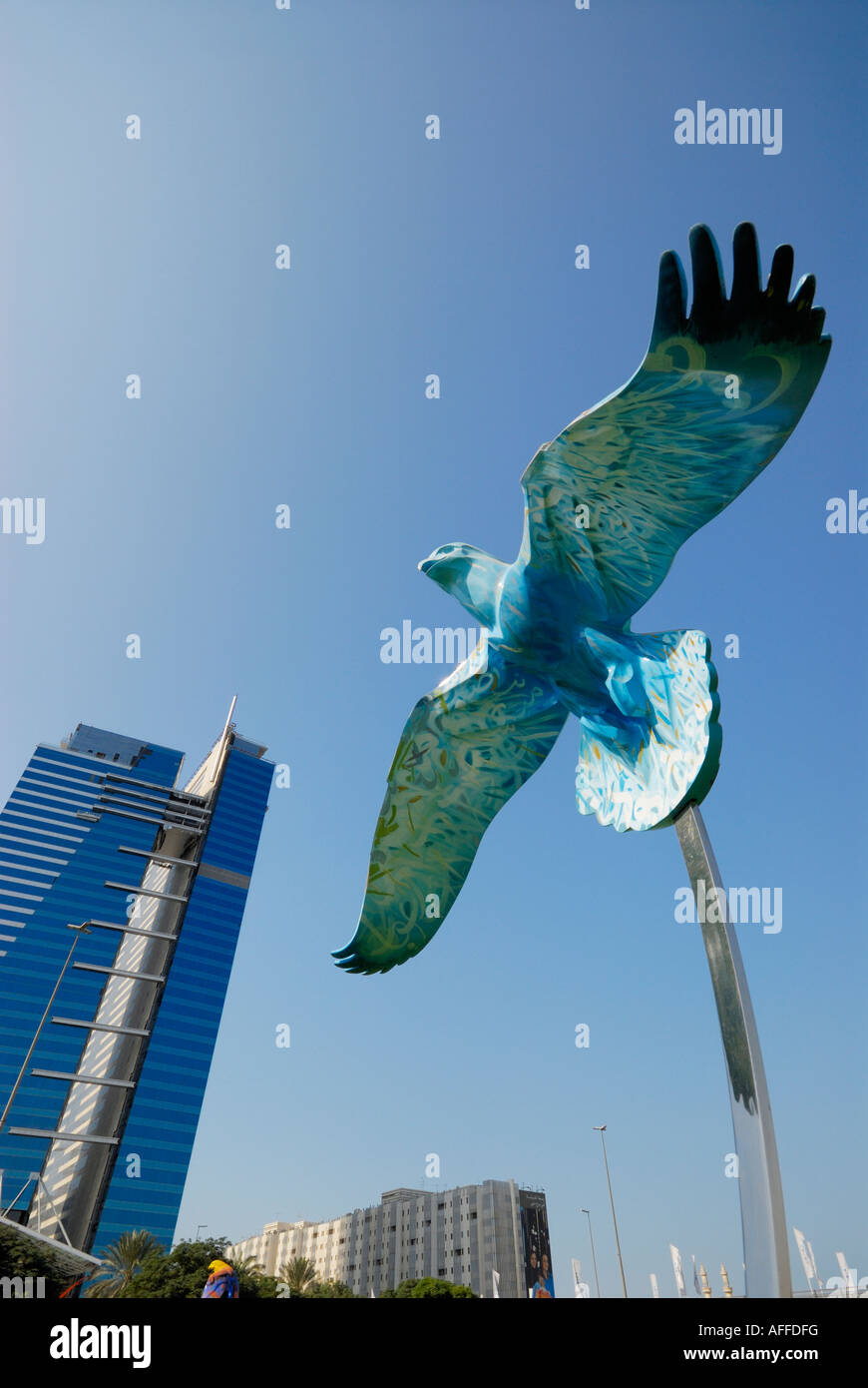 artistic sculpture of eagle on Sheikh Zayed Road, Dubai City, United Arab Emirates Stock Photo