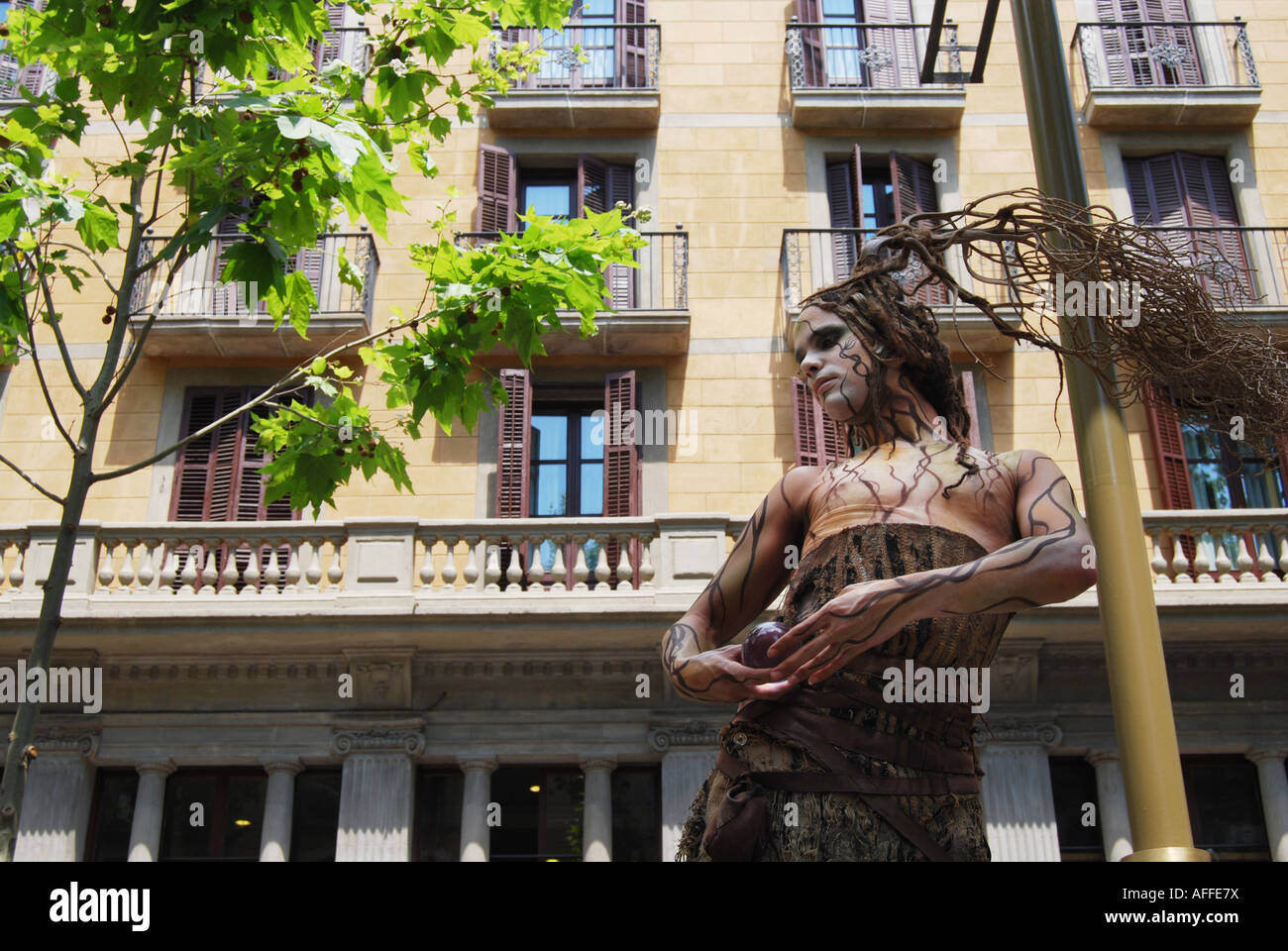 Mime artist performing her routine on Ramblas Barcelona Spain Stock Photo