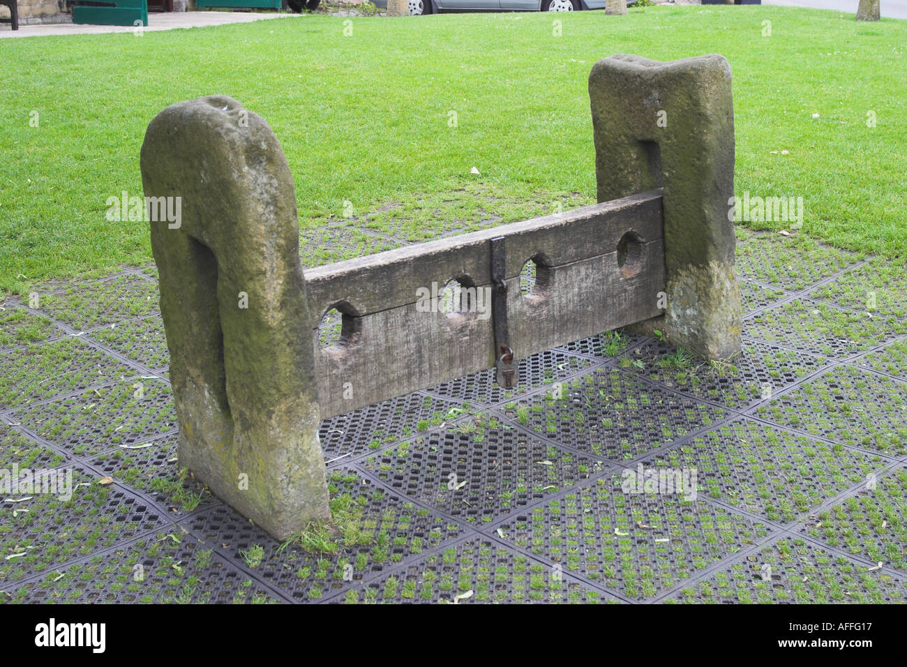 The stocks at Eyam Derbyshire UK Stock Photo