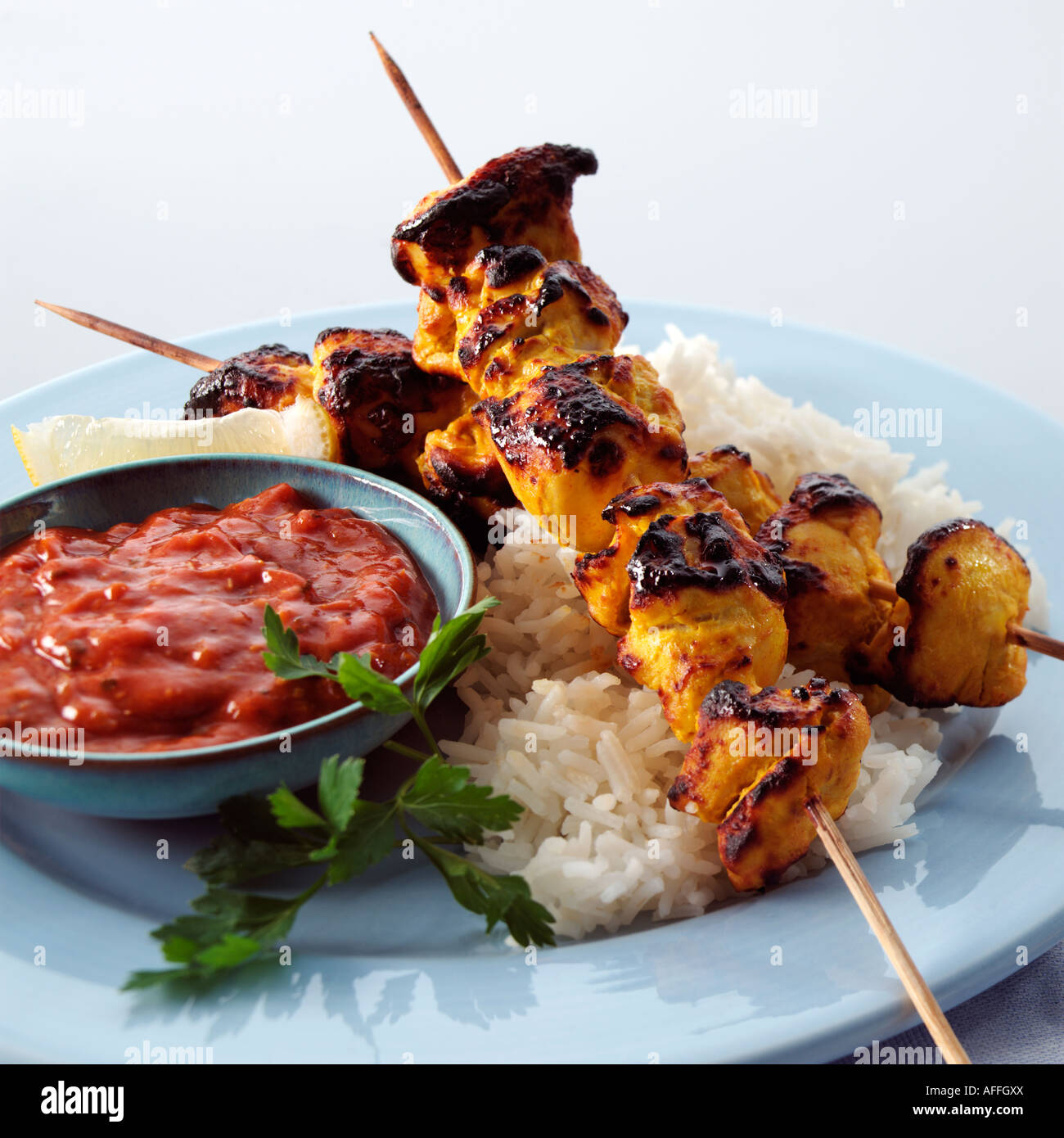 Chicken kebabs rice spicy dipping sauce hires stock photography and images Alamy