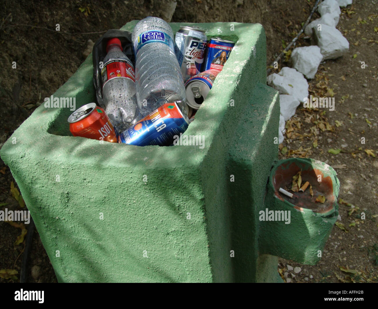 Bin full of rubbish in Spain 2005 Stock Photo Alamy
