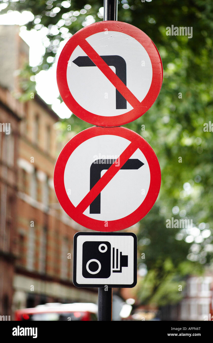 No Left No Right Turn road street sign in London UK Stock Photo