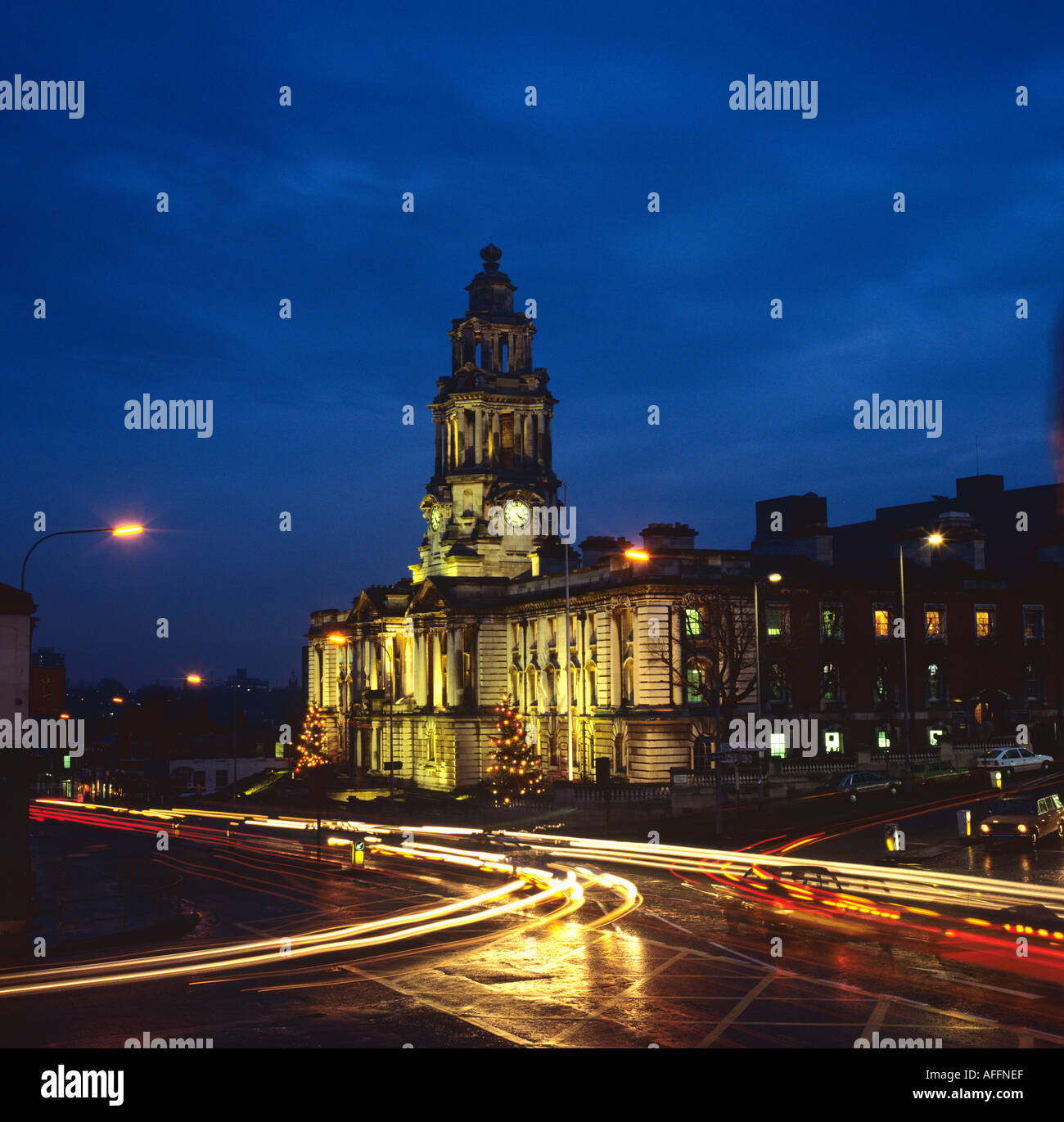 Cheshire Stockport Town Hall at night Stock Photo Alamy