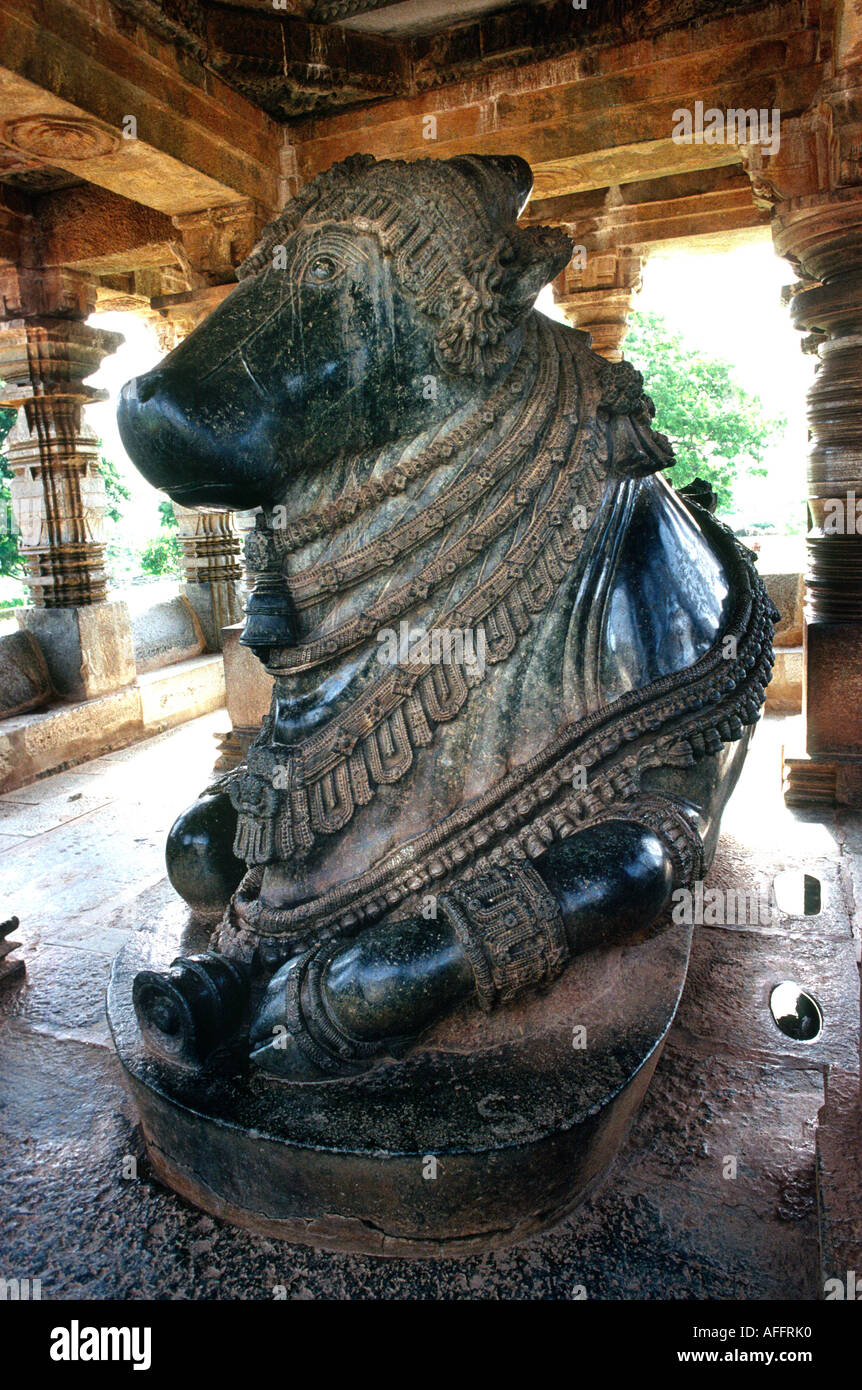 India Karnataka Halebid Hoysaleswara Temple Nandi Shivas bull Stock Photo