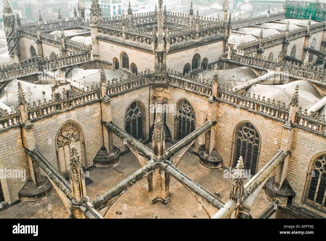 The Giralda Tower and Cathedral of Seville in Andalusia Spain Stock Photo