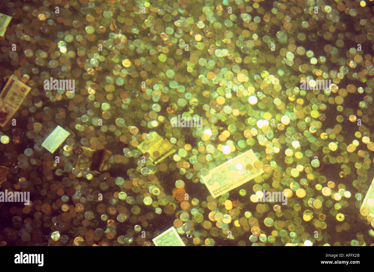 A collection of many countries coins and bills in one of the Roman ...