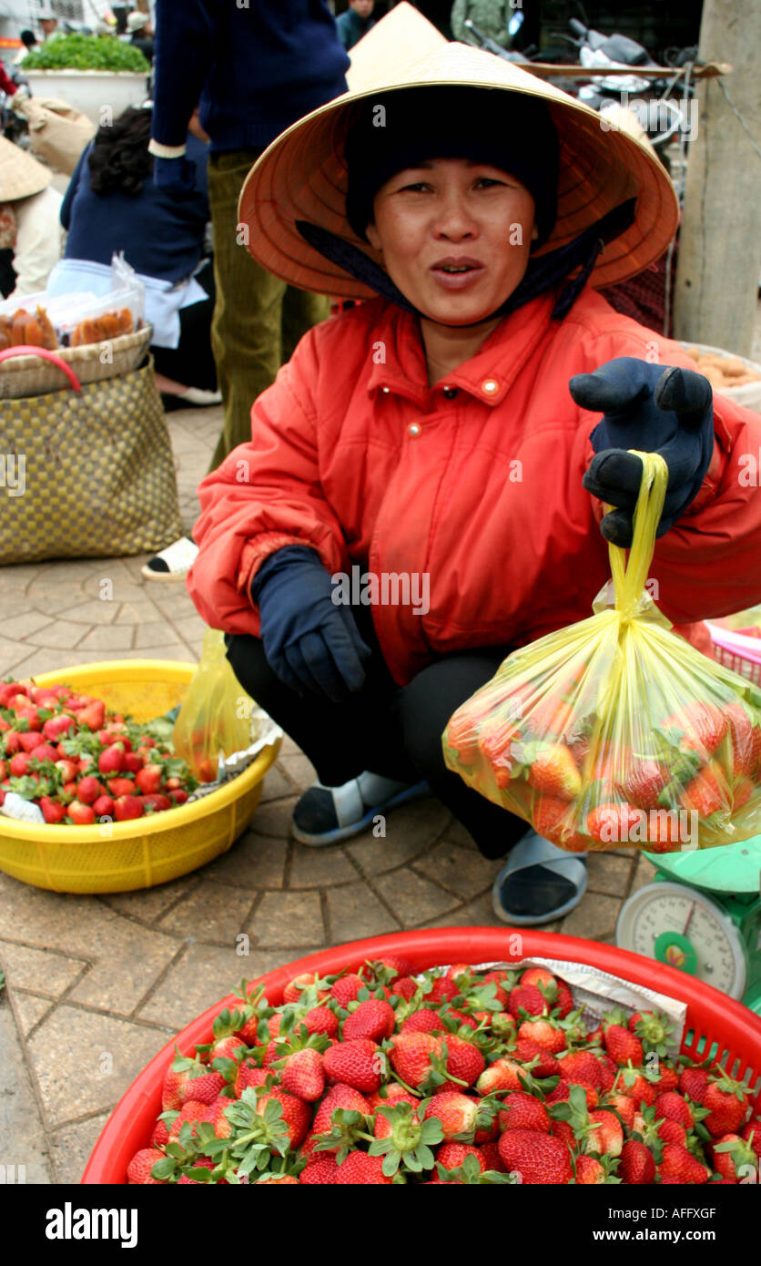 Vietnamese Strawberry Vendor Stock Photo