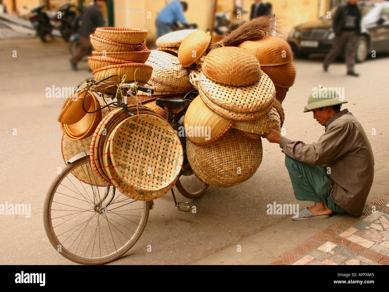 Vietnamese Basket Vendor Stock Photo