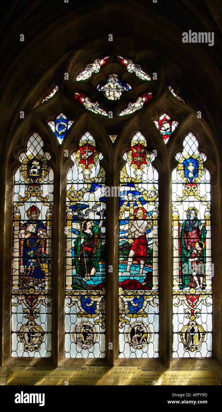 Stained glass window Exeter Cathedral England UK United Kingdom GB