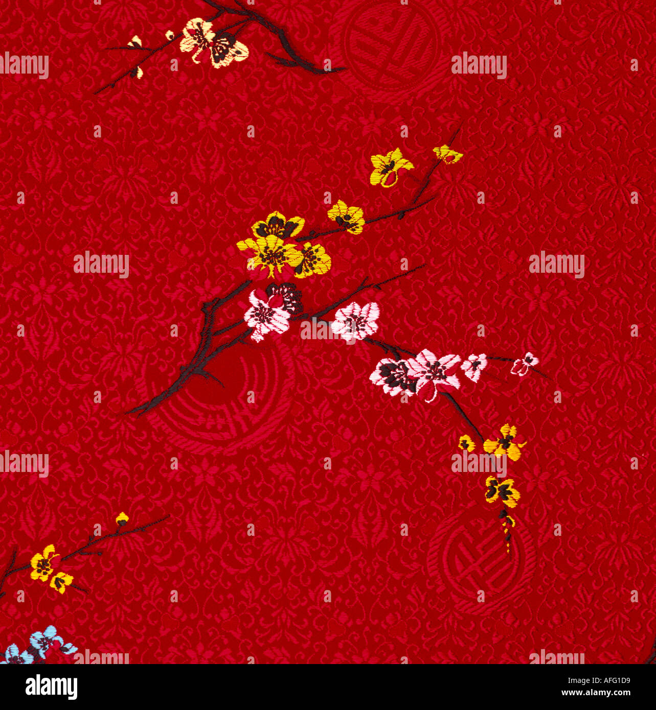 Japanese silk embroidery of cherry blossom Stock Photo Alamy