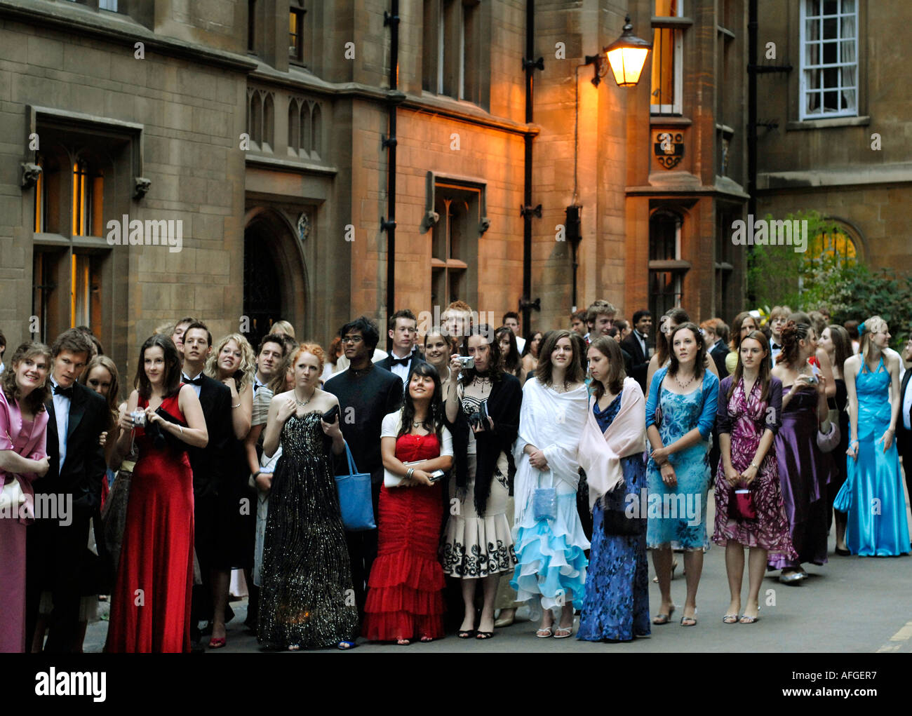 Queuing to enter the Clare College May Ball in Cambridge, England Stock Photo