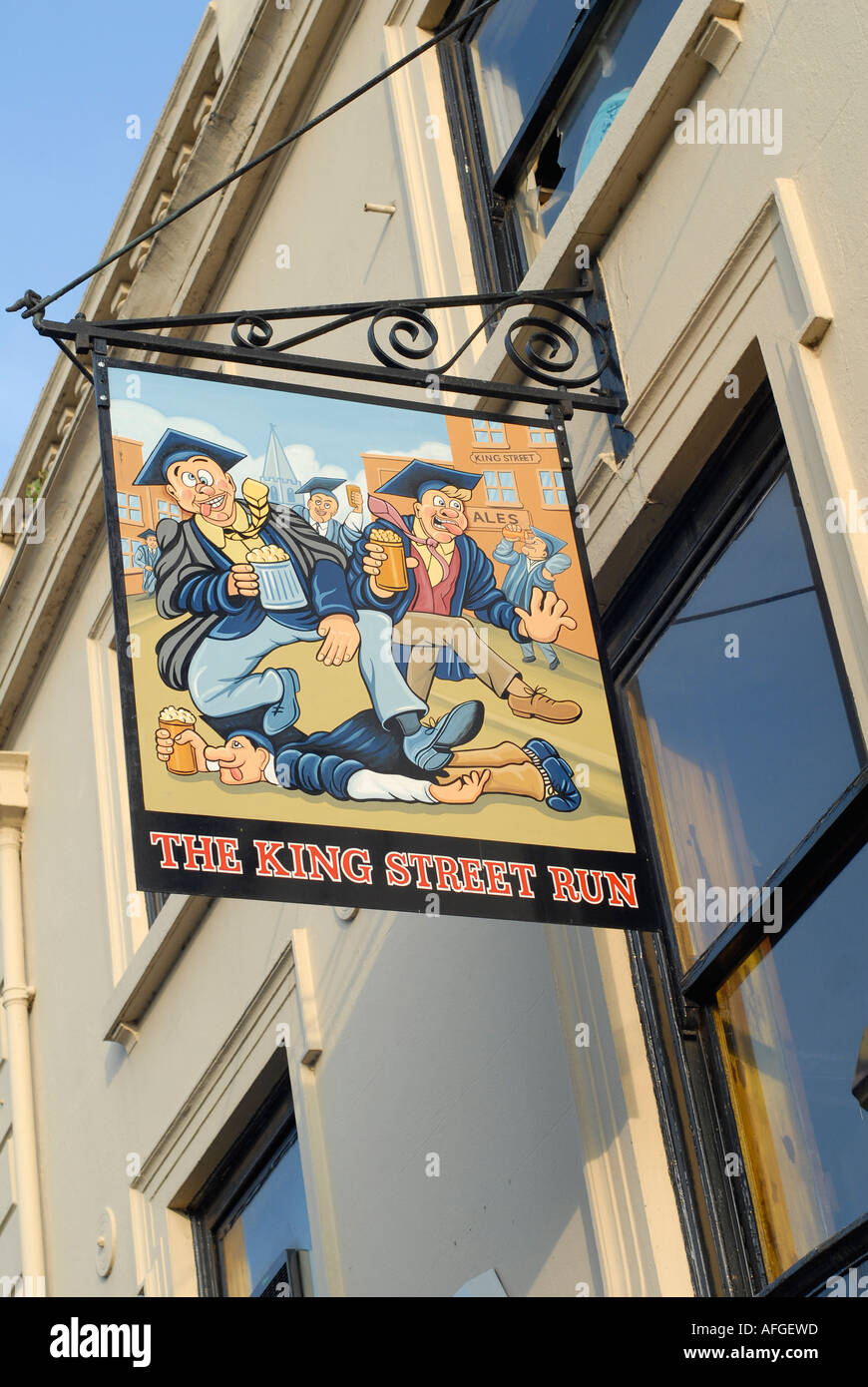 Sign outside the King Street Run public house illustrating the famous pub crawl Stock Photo Alamy
