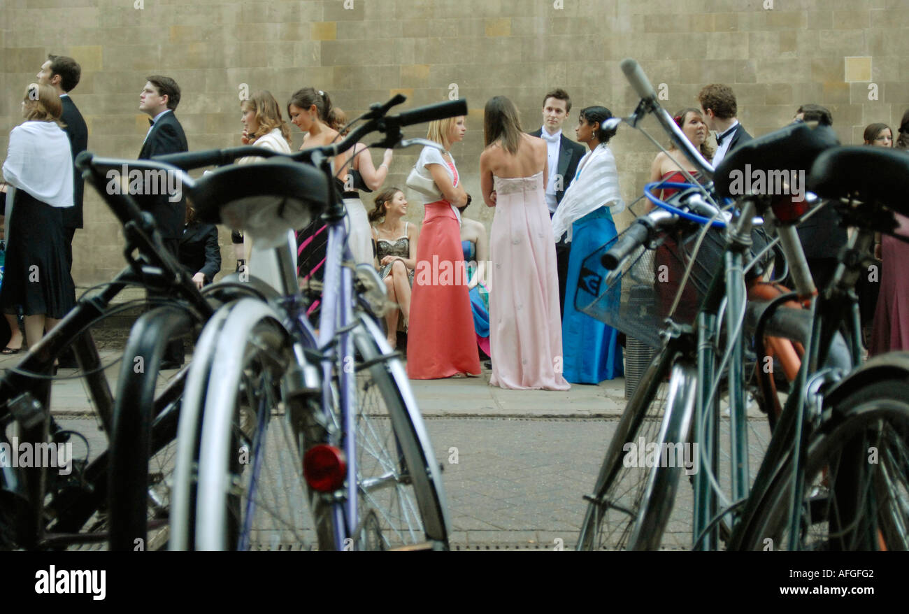 Queuing for the start of the Trinity College May Ball in Cambridge, England Stock Photo