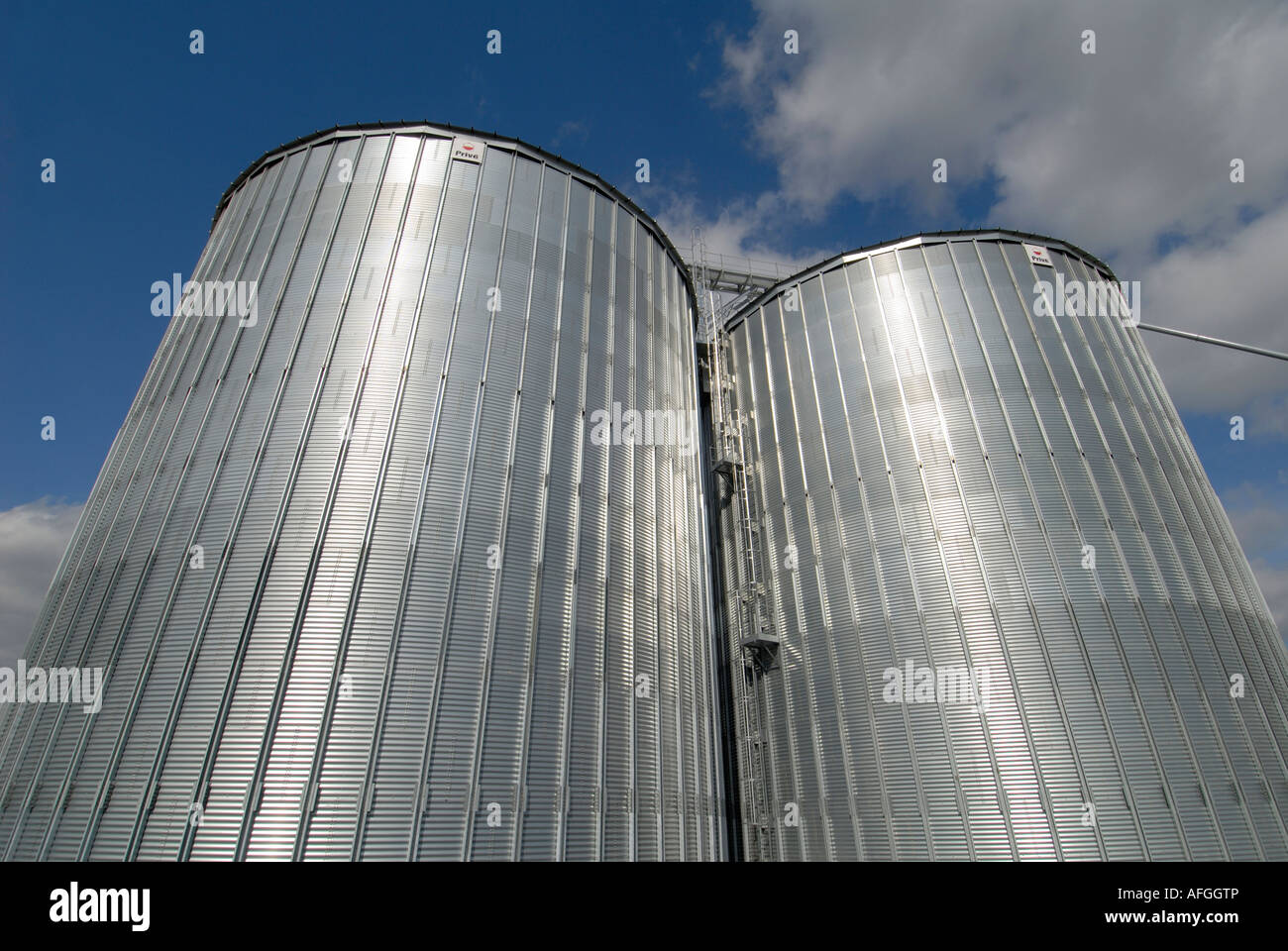 New grain silos, La Celle-Guenand, sud-Touraine, France. Stock Photo