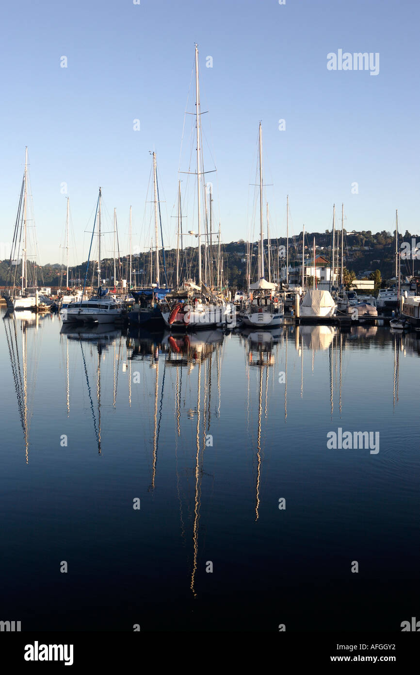 Sailing boats moored at Knysna Quays Waterfront South Africa Stock Photo