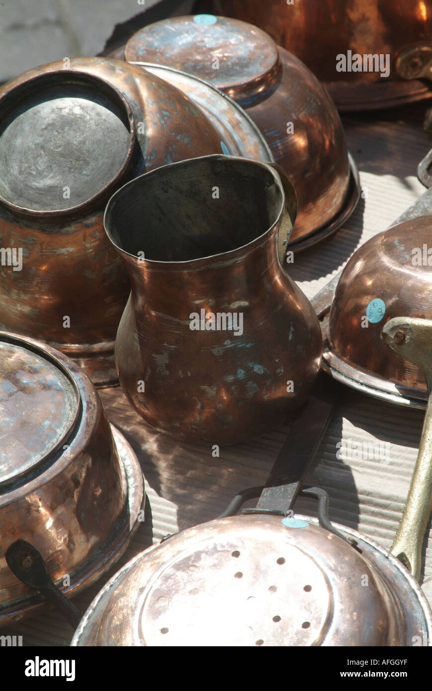copper, pots, metal, antique, old, fashion, metal, vessels, market
