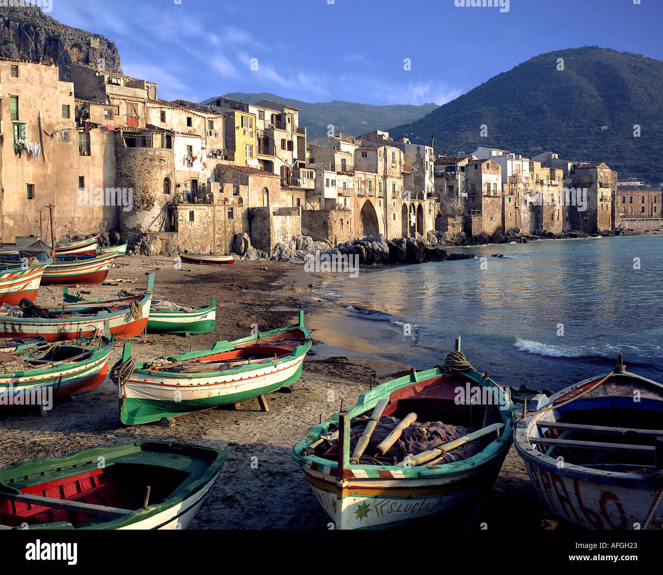 IT - SICILY: The Harbour at Cefalu Stock Photo - Alamy