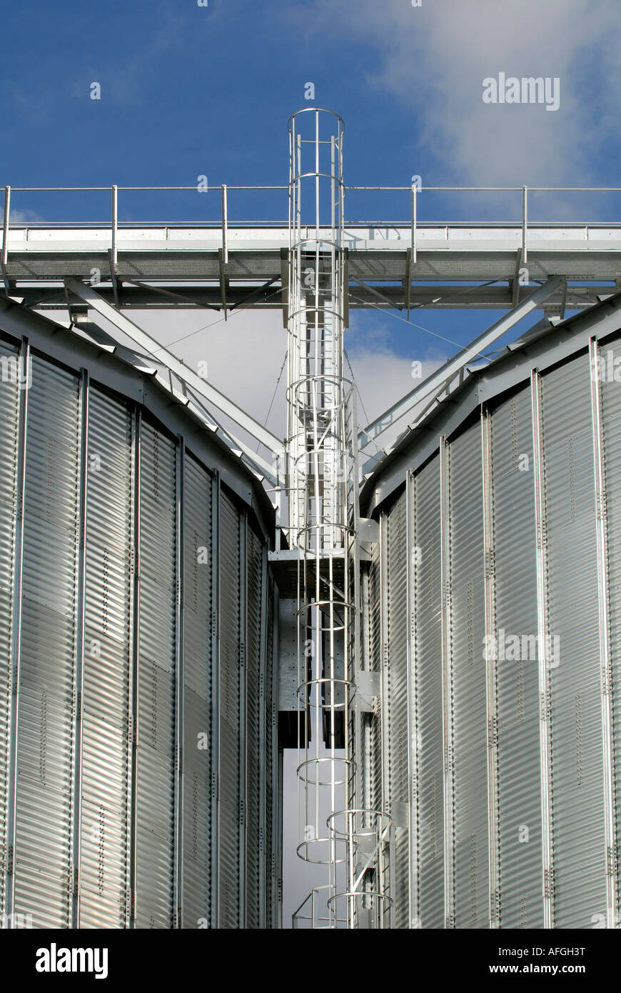 New grain silos, La Celle-Guenand, sud-Touraine, France. Stock Photo