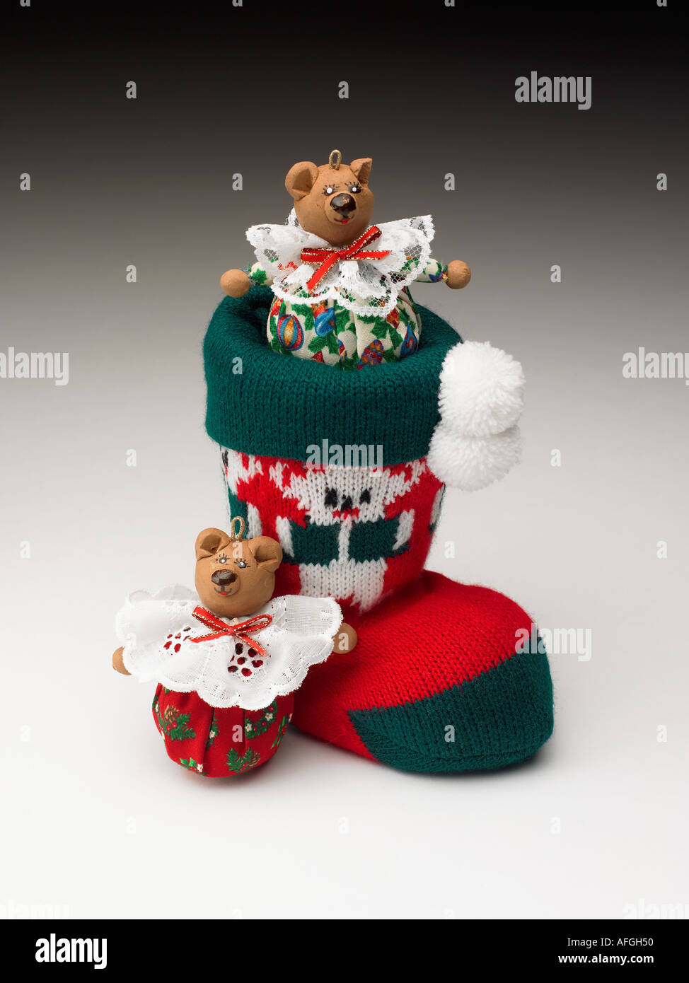 Christmas Stocking and bears Stock Photo