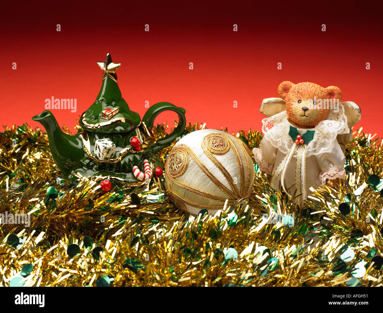 Christmas teapot and bear Stock Photo