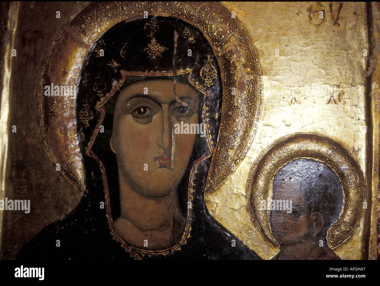 Byzantine Icon of Mary and Jesus in Paphos, Cyprus Stock Photo