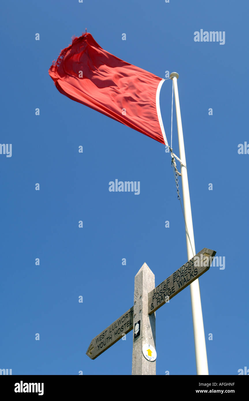 Red flag, Military firing range at Lulworth in Dorset Britain UK Stock