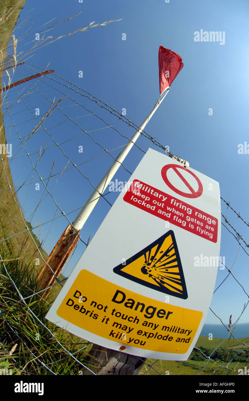 Red flag, Military firing range at Lulworth in Dorset Britain UK Stock