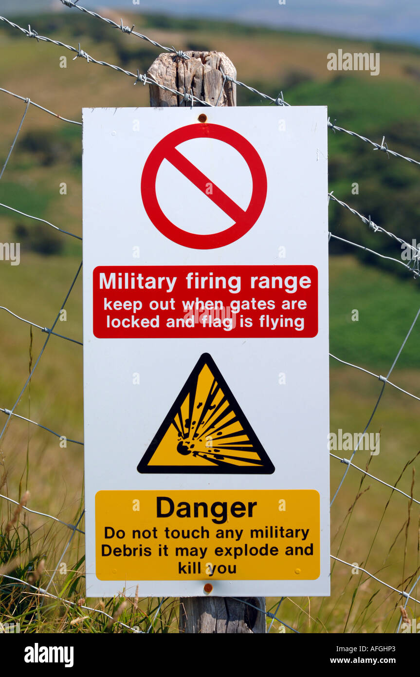 Military Firing Range warning sign by Lulworth Cove in Dorset Britain Stock Photo 7967010 Alamy