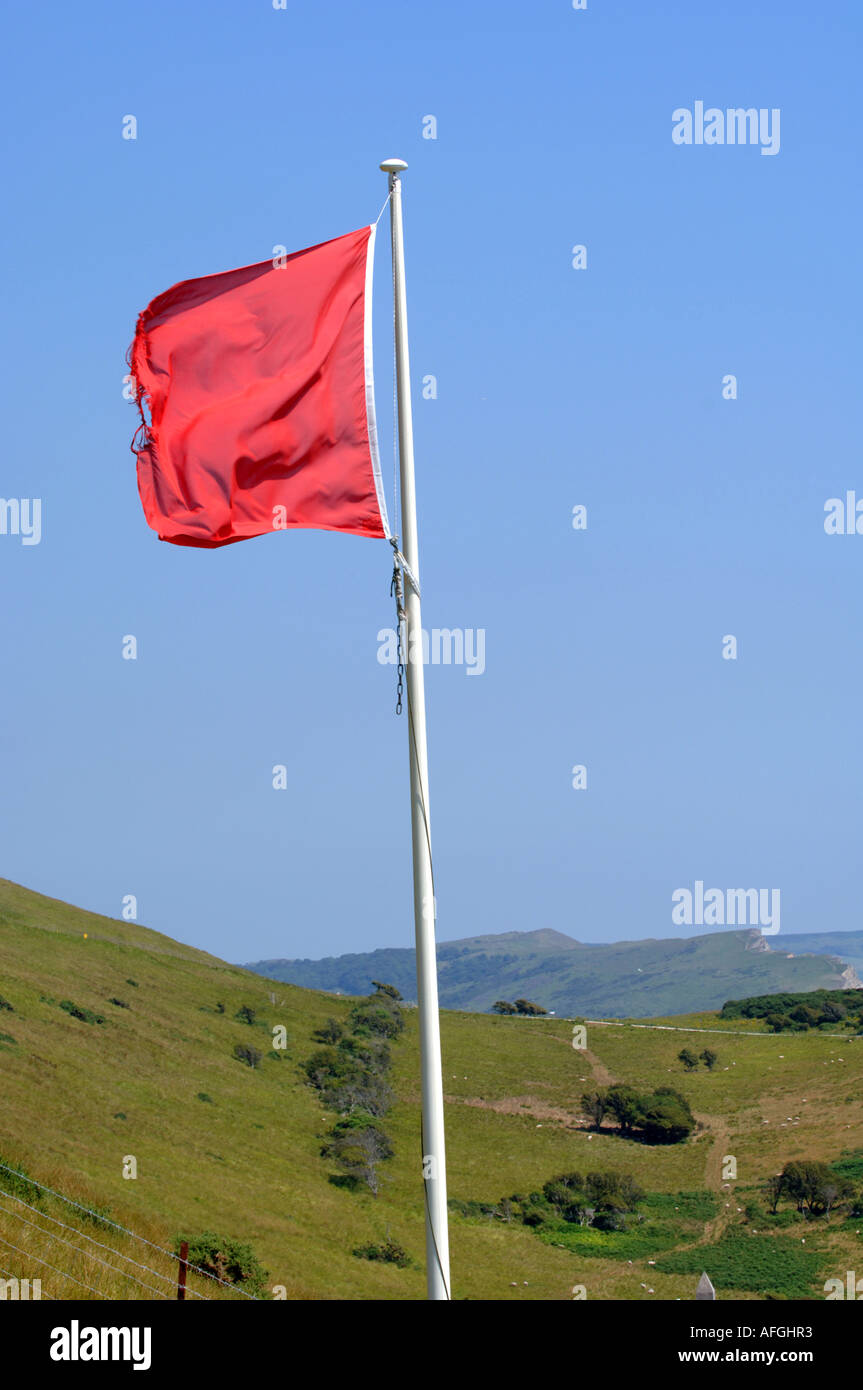 Red flag warning on Lulworth military firing range, Dorset Britain UK