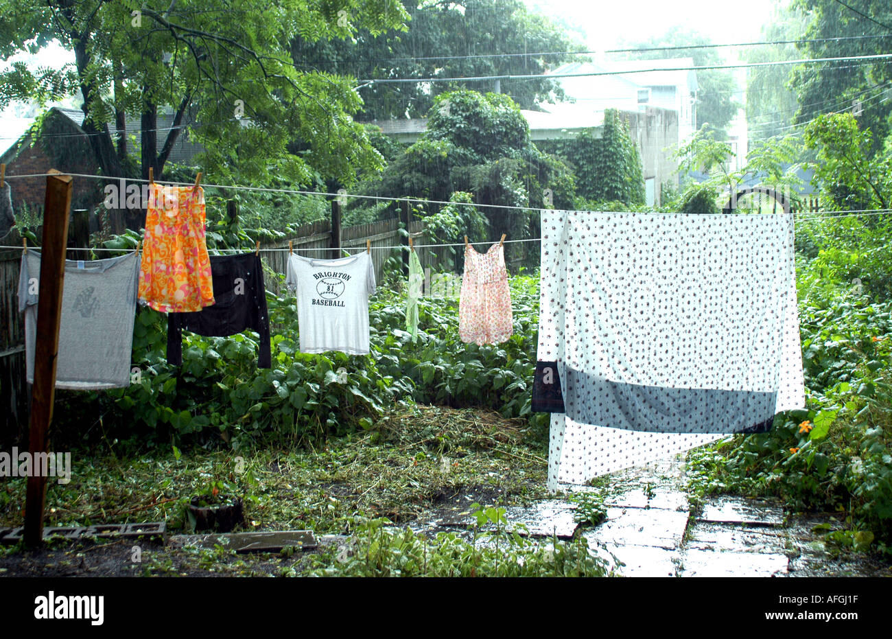 Laundry on line in rain Stock Photo: 4551198 - Alamy
