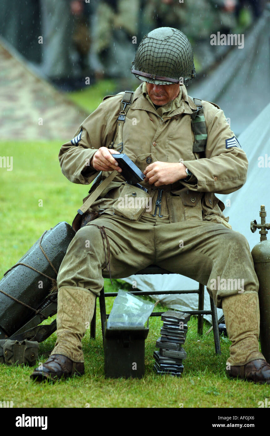 Soldiers, American soldiers from World War 2, reenactment society. The World War II Living History Association. Stock Photo