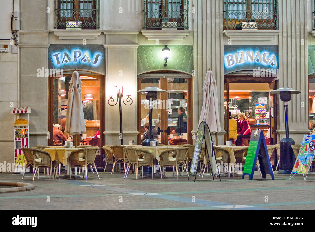 Outdoor cafe and tapas bar at night in Nerja Spain Stock Photo Alamy