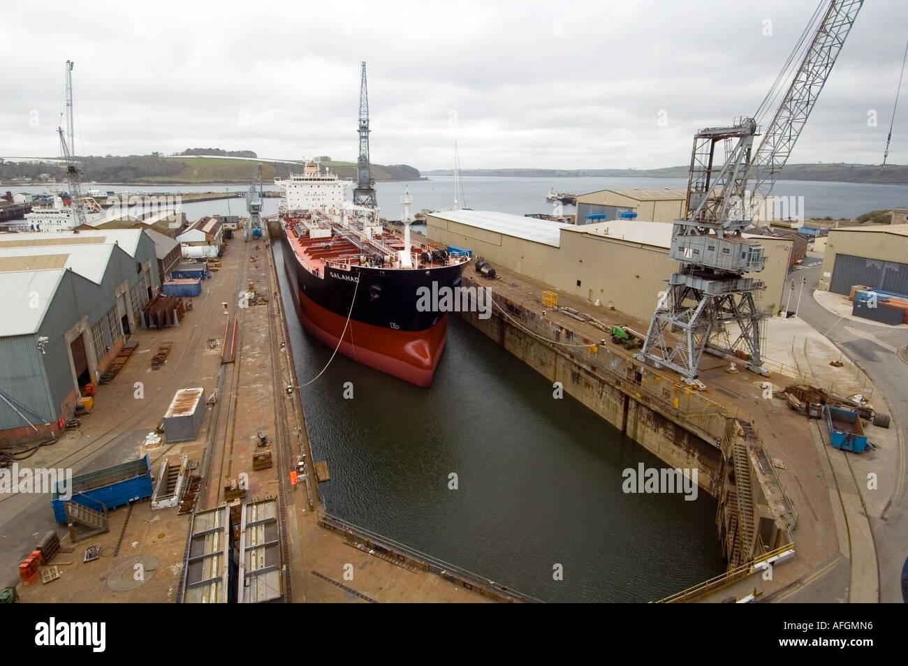 Large ship in dry dock Stock Photo