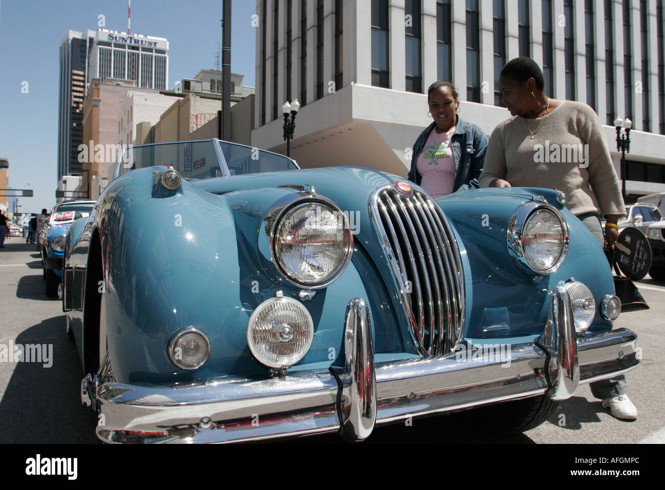 Florida Fl South Miami Flagler Street Classic Car Show Blue Jaguar Black Blacks African Africans Ethnic Ethnics Minority Minorities Women S Stock Photo Alamy