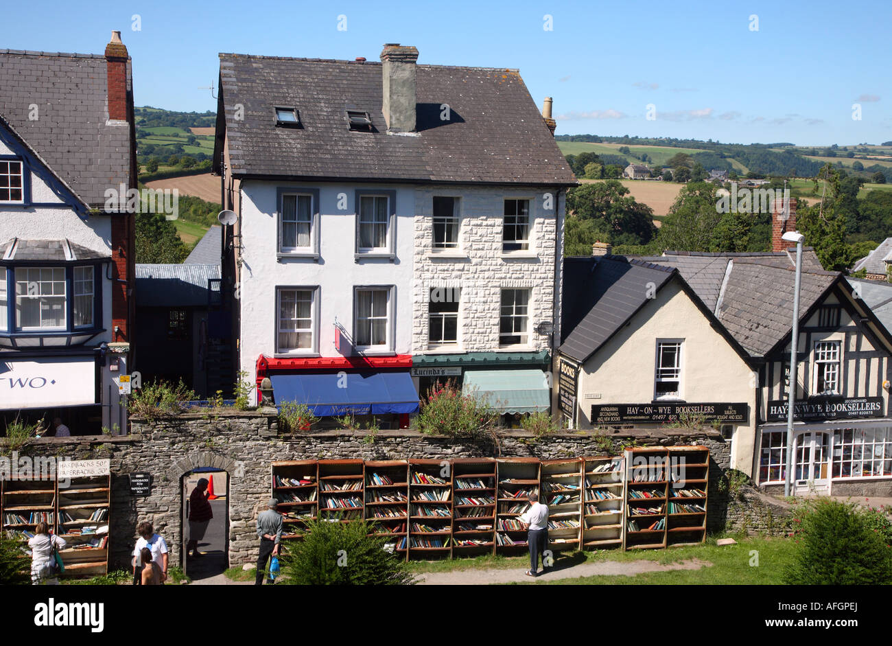 People browsing the second hand books outside the castle in