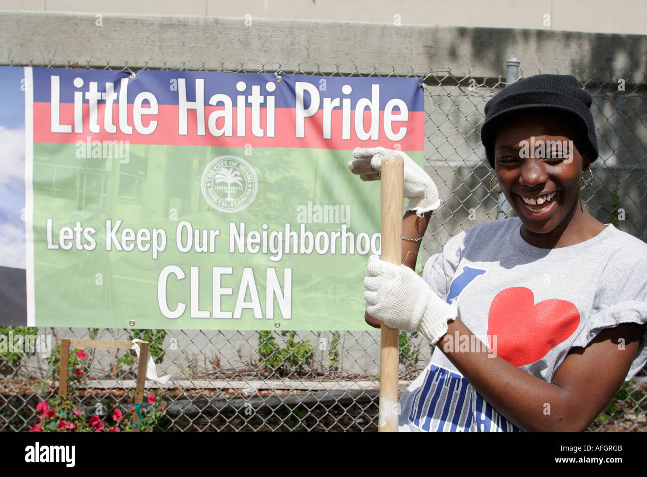 Miami Florida,Little Haiti,community cleanup volunteer volunteers volunteering work worker workers,teamwork working together serving help lending,help Stock Photo