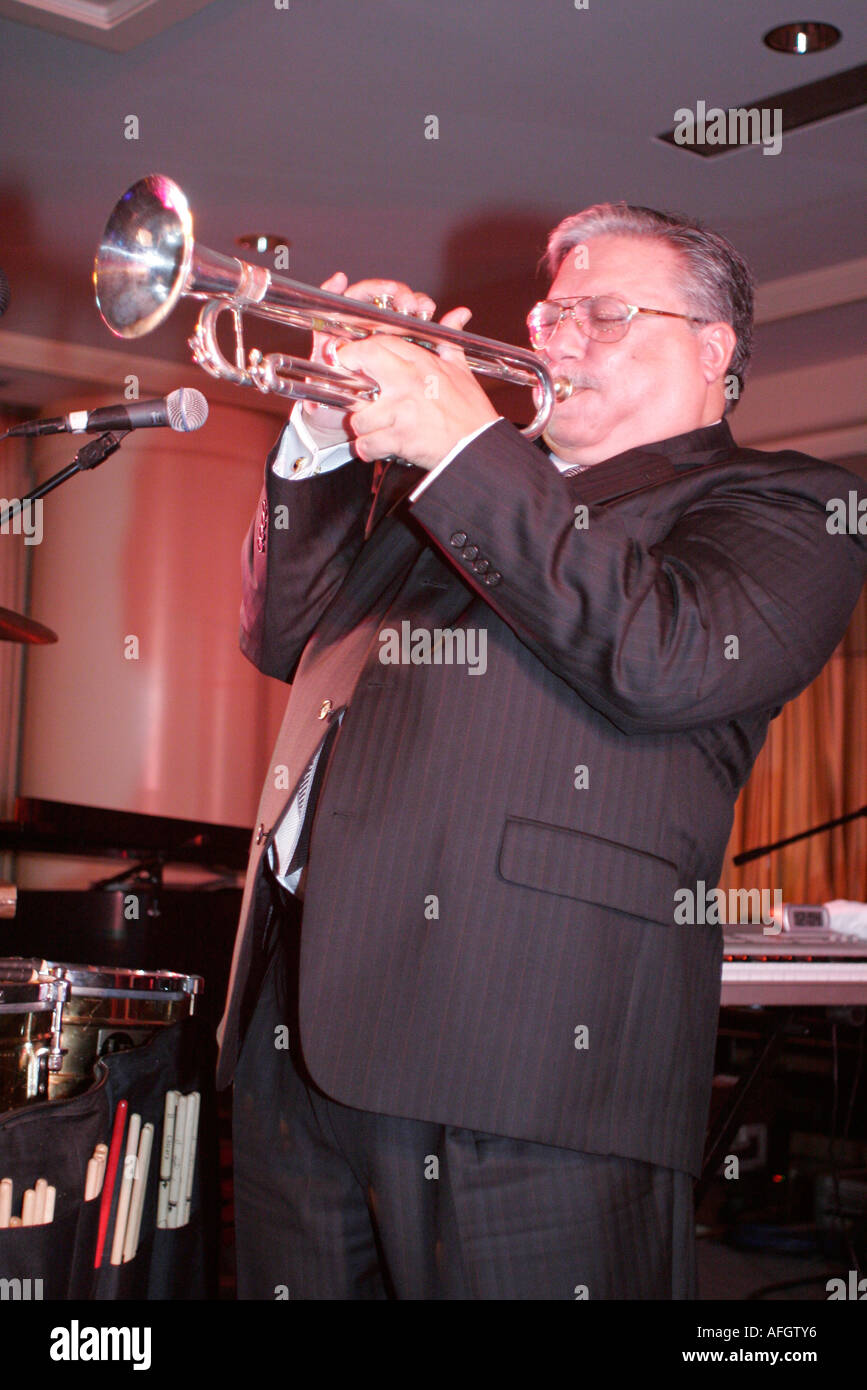 Miami Florida,Brickell Avenue,Four Sea watersons,hotel hotels lodging inn motel motels,Cuban jazz,Arturo Sandoval Band,trumpet,visitors travel traveli Stock Photo