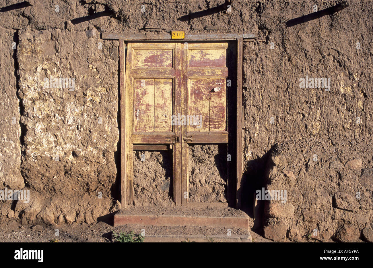 Old door at a historic home in Putre, Lauca Nationalpark, Chile Stock Photo