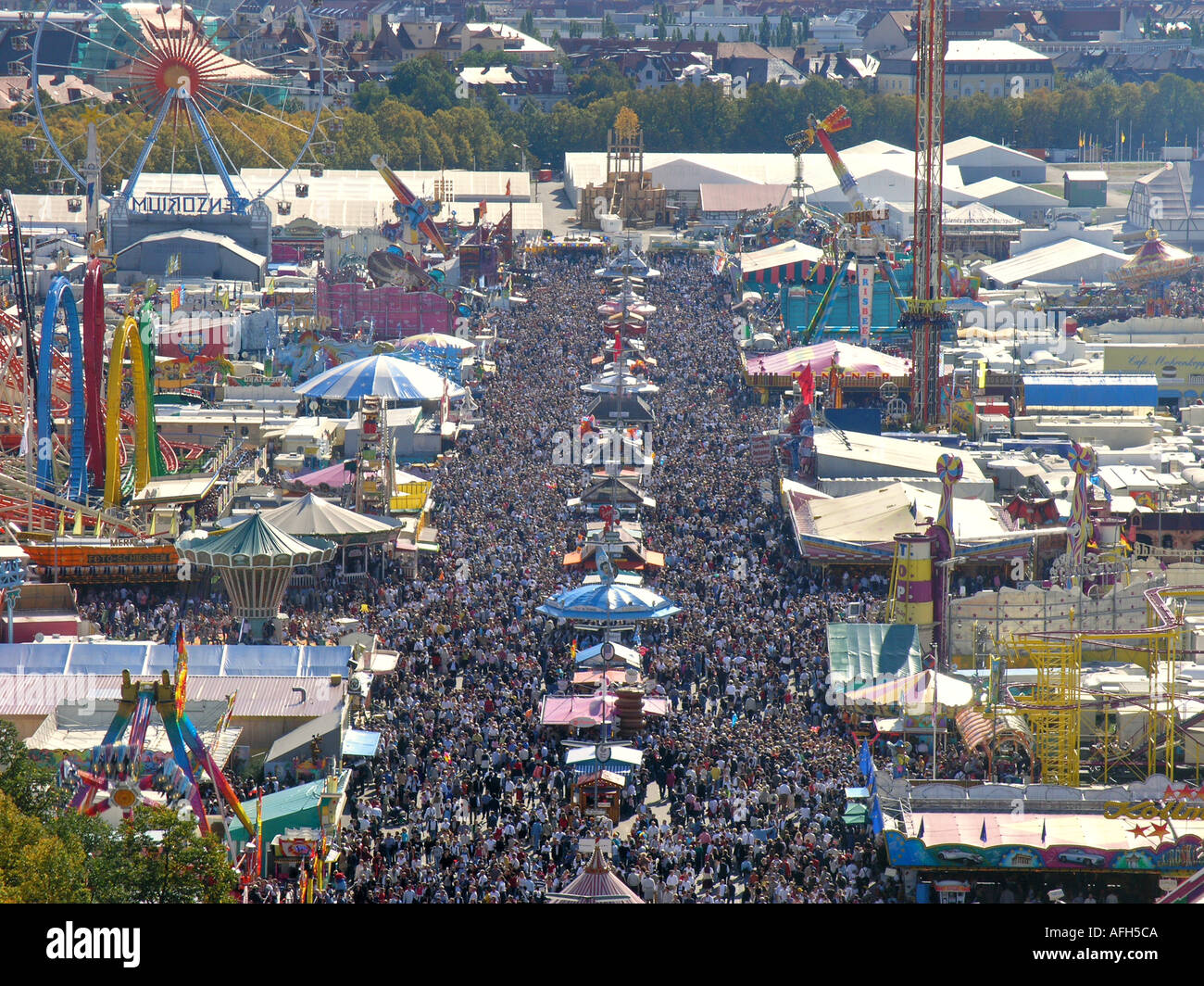 Europe Germany Beer Festival Oktoberfest fun fair aerial view from St Paul church Stock Photo