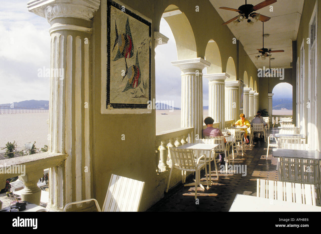 Hotel Bella Vista balcony coffee shop cafe in Macau Macao China Stock Photo