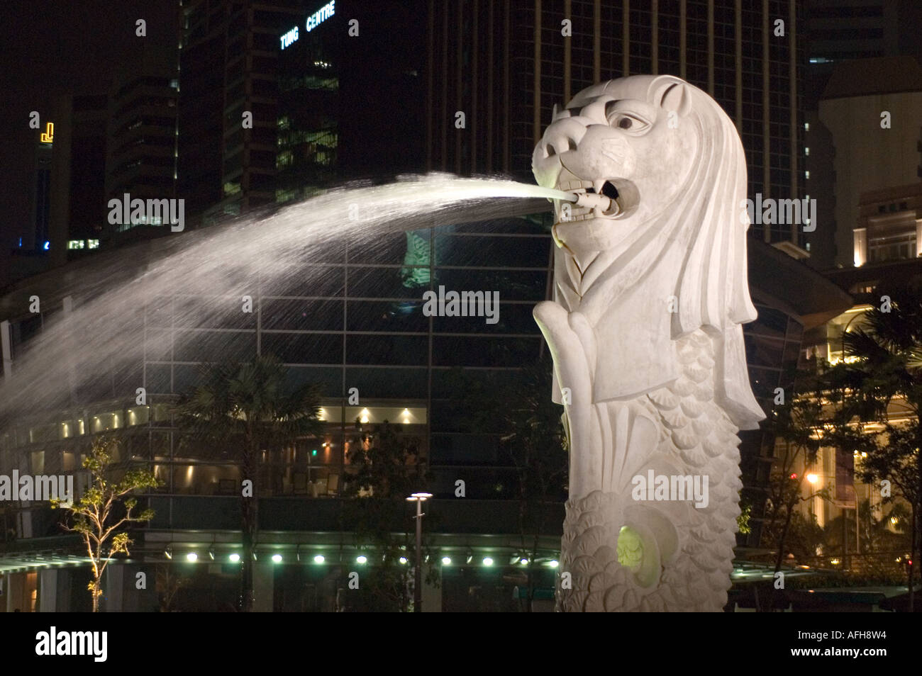 Singapore Merlion at night Stock Photo