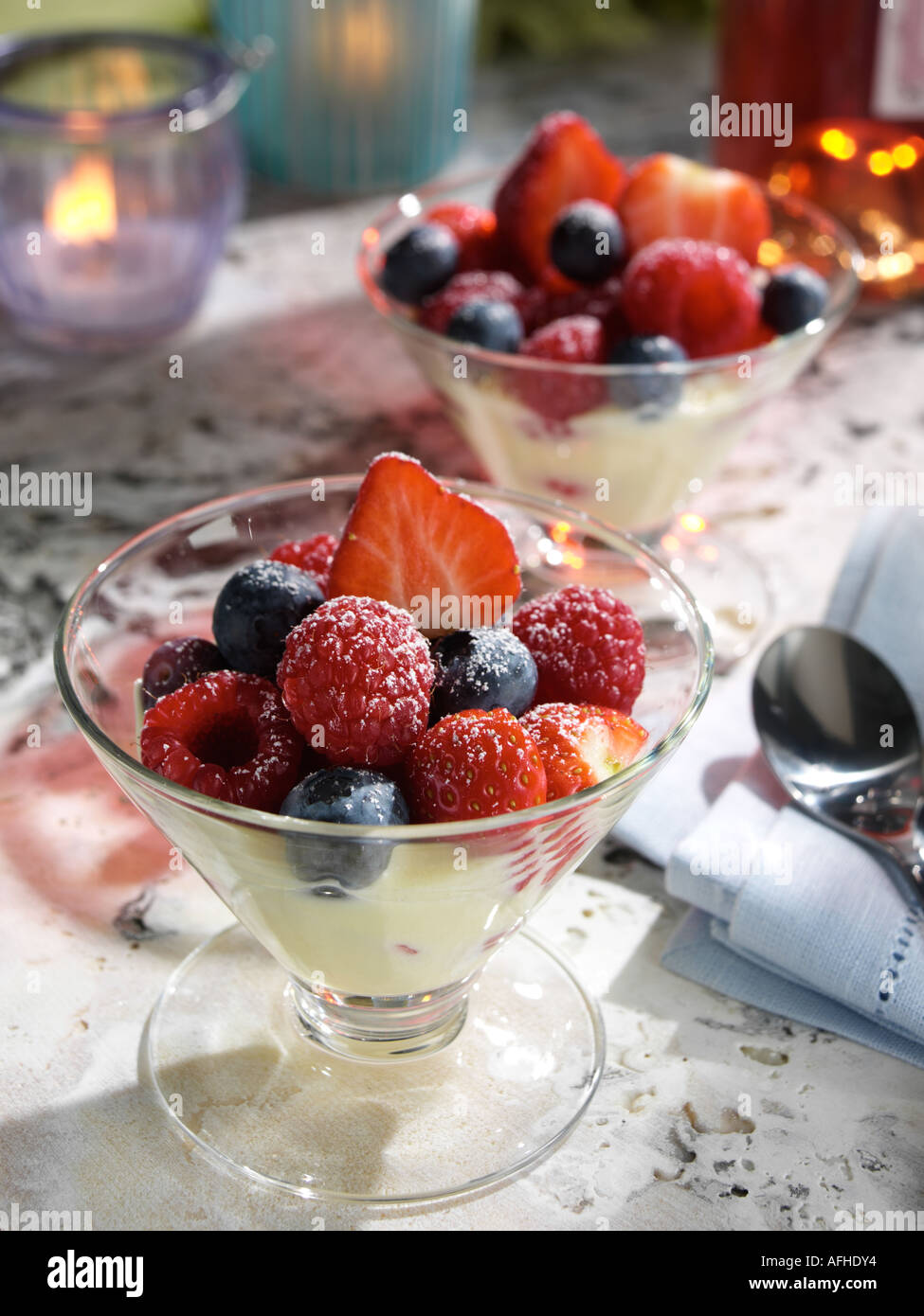 Mid summer berry dessert Stock Photo