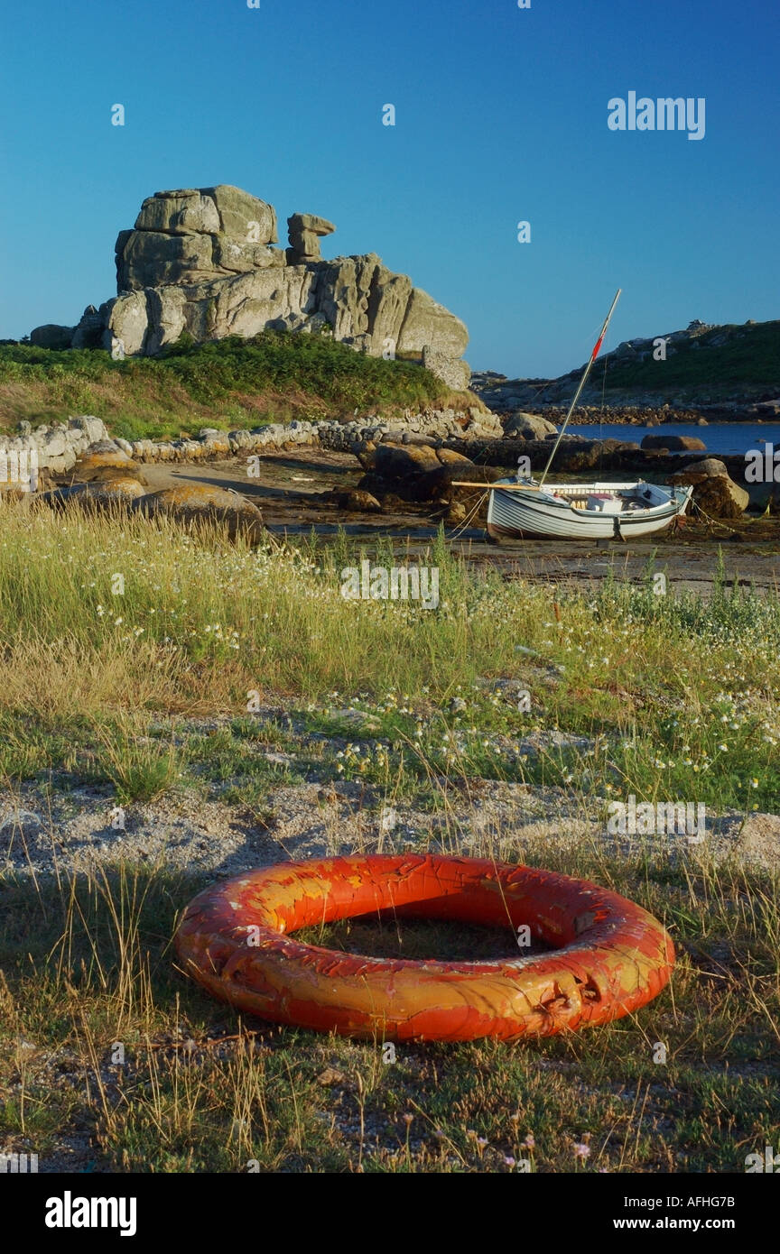 The Loaded Camel a granite outcrop at Porth Hellick on the island of St Marys Isles of Scilly England UK Stock Photo