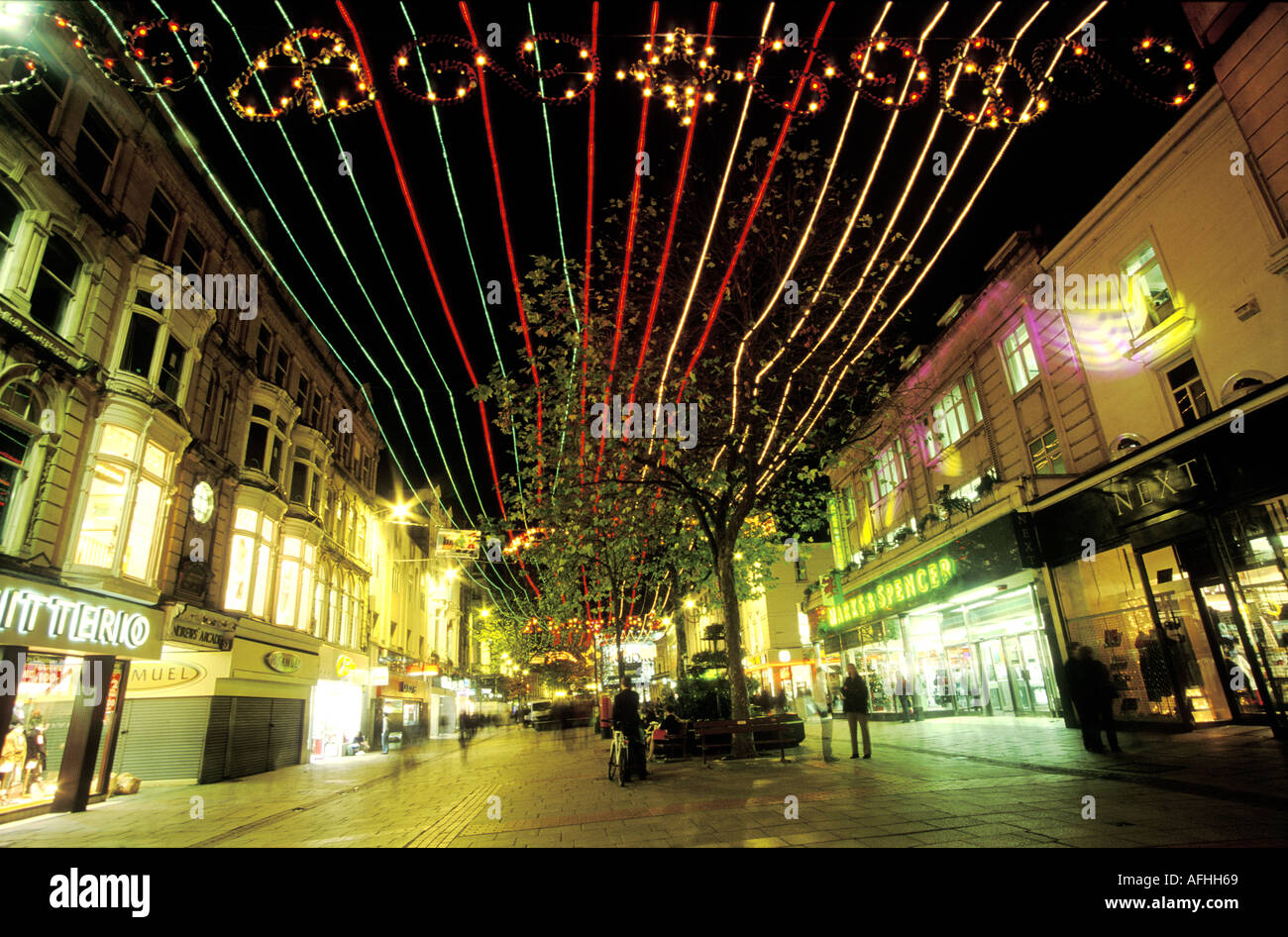 Christmas lights queen street Cardiff city centre Stock Photo Alamy