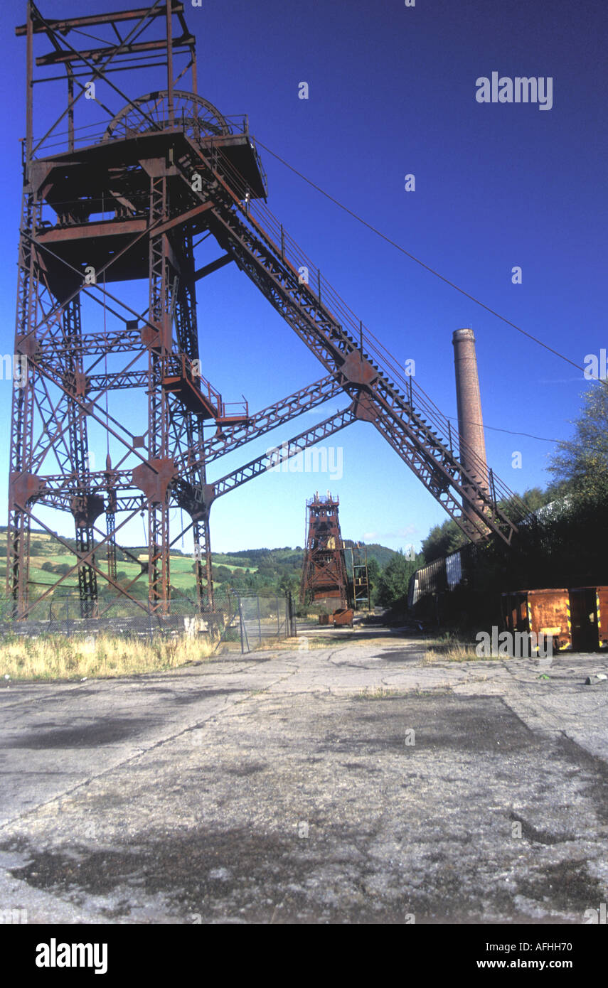 disused winding gear derelict coal mine south wales uk great britain Stock Photo