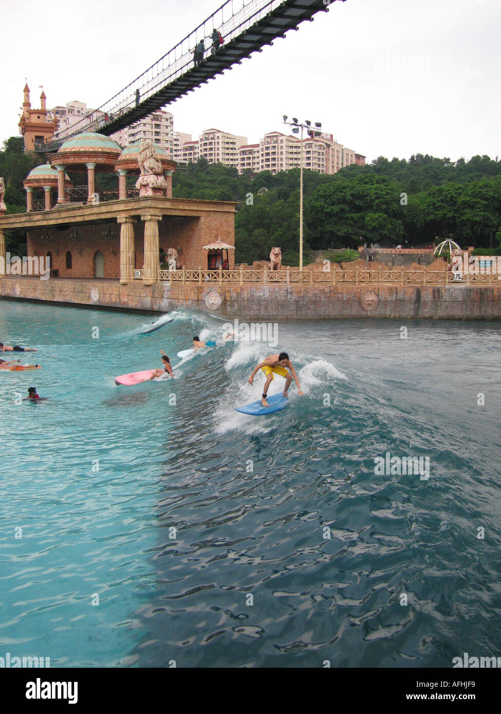 Surfing at Sunway Lagoon on wave machine Kuala Lumpur Malaysia Stock