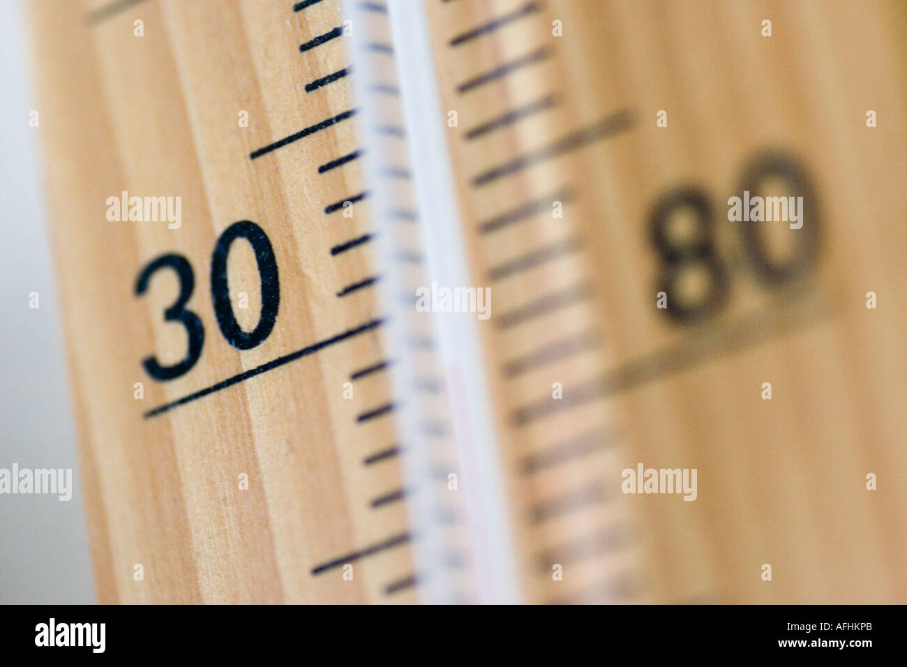 Close up thermometer 80 degrees F - 30 degrees centigrade C Stock Photo